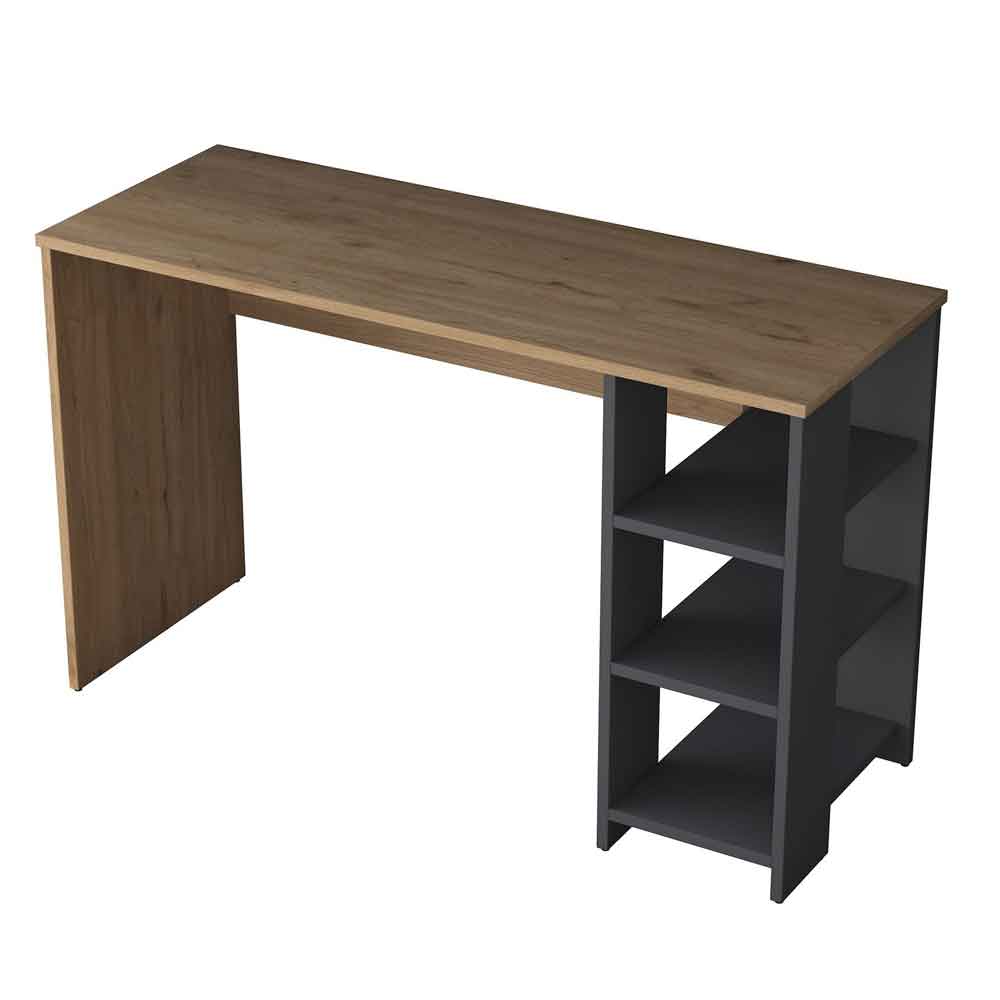 Marbella Wooden Computer Desk with Bookcase and Shelves in Anthracite Walnut