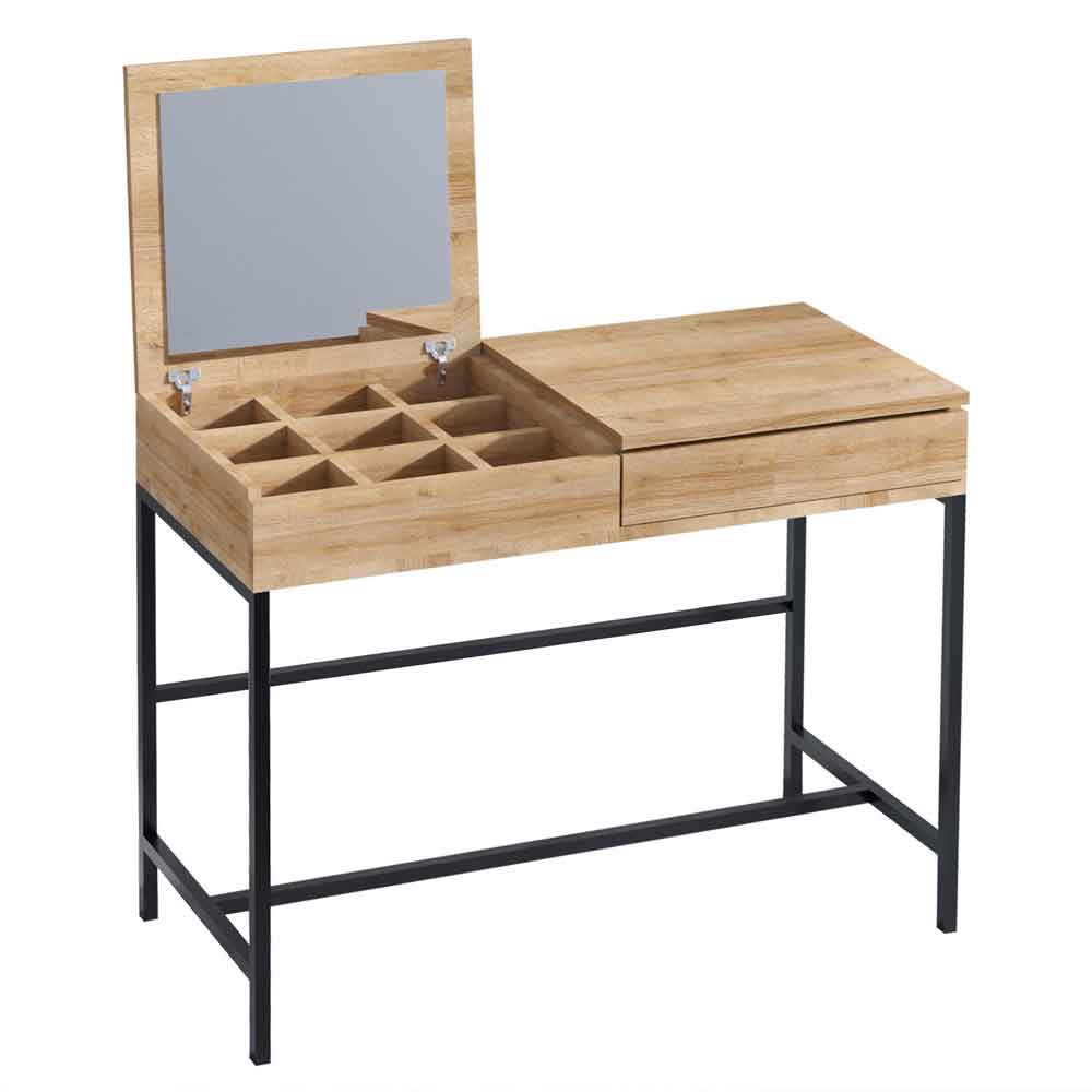 Marbella Wooden Dressing Table with Mirror and Metal Frame in Oak