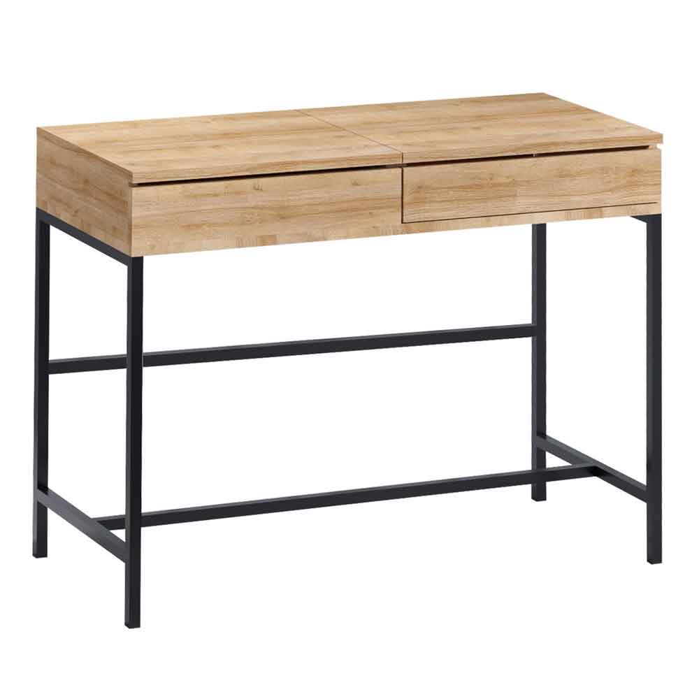 Marbella Wooden Dressing Table with Mirror and Metal Frame in Oak