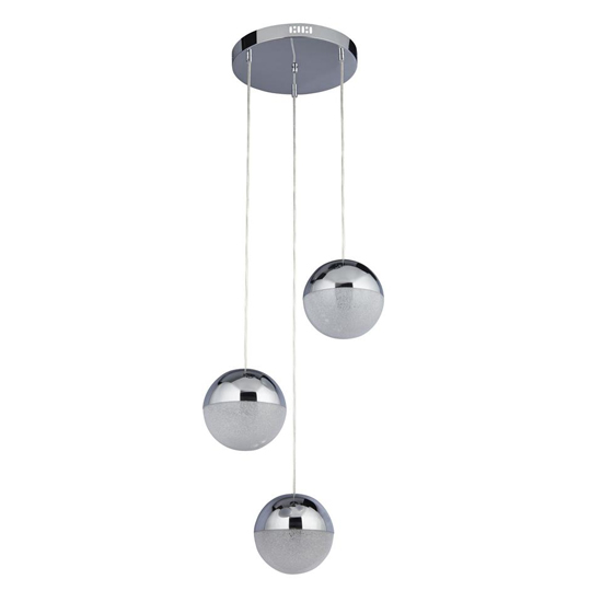 Marbles LED 3 Lights Multi Drop Pendant Light In Chrome Furniture in
