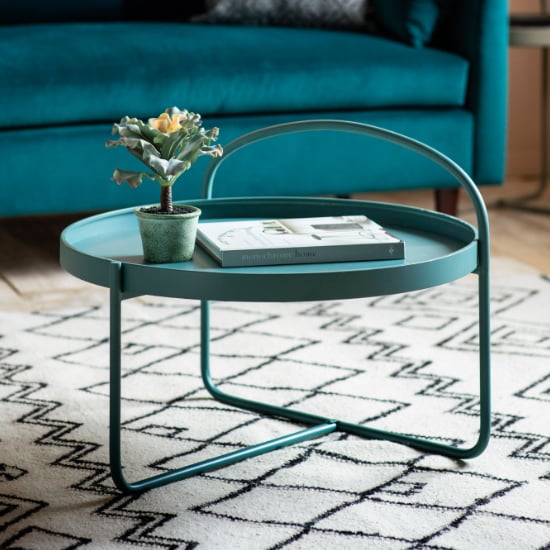 Photo of Marbury round metal coffee table in teal