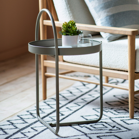 Photo of Marbury round metal side table in latte