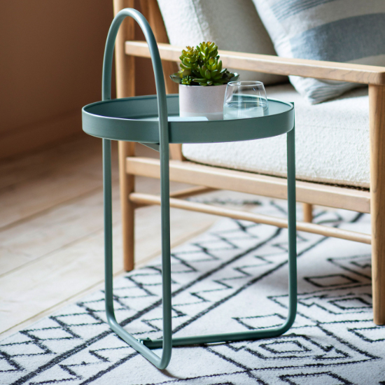 Photo of Marbury round metal side table in teal