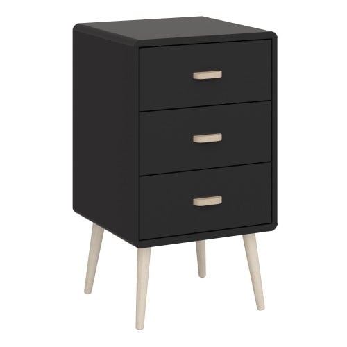Product photograph of Marc Wooden Bedside Cabinet With 3 Drawers In Black from Furniture in Fashion