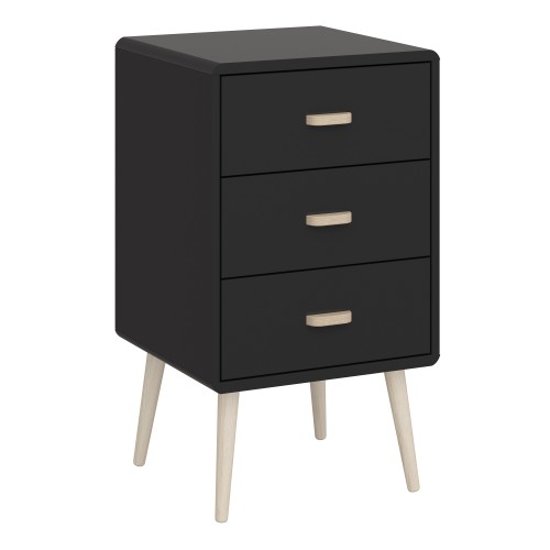 Marc Wooden Bedside With 3 Drawers In Black Furniture in Fashion