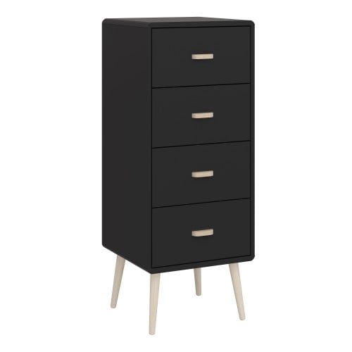 Product photograph of Marc Wooden Narrow Chest Of 4 Drawers In Black from Furniture in Fashion