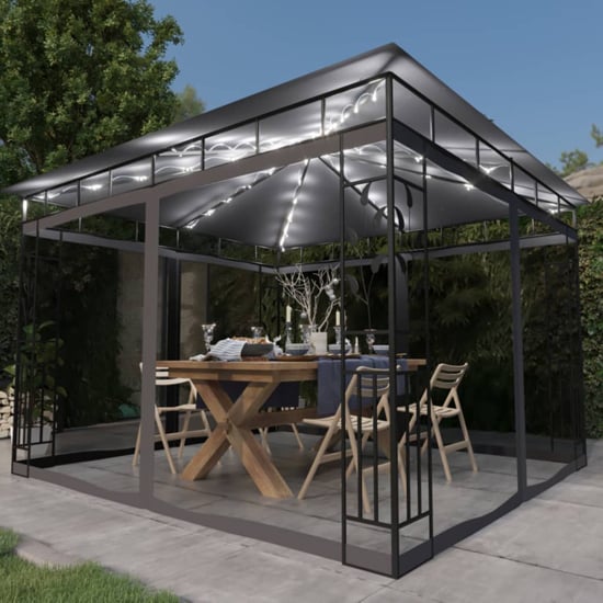 Marcel 3m x 3m Gazebo In Anthracite With Net And LED Lights