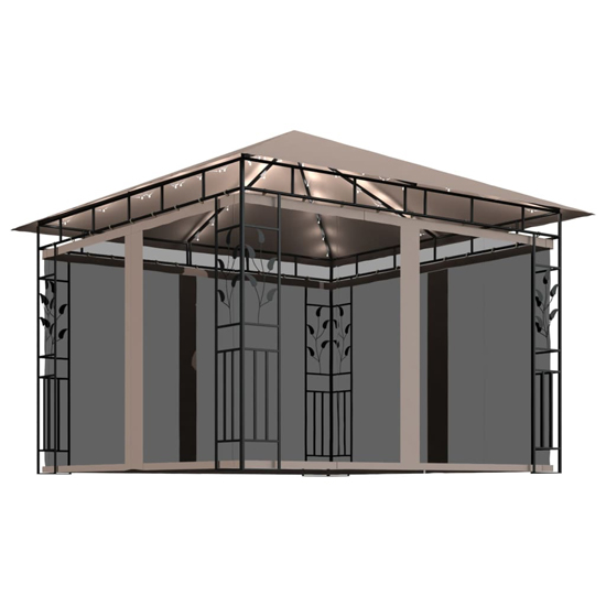 Marcel 3m x 3m Gazebo In Taupe With Net And LED Lights