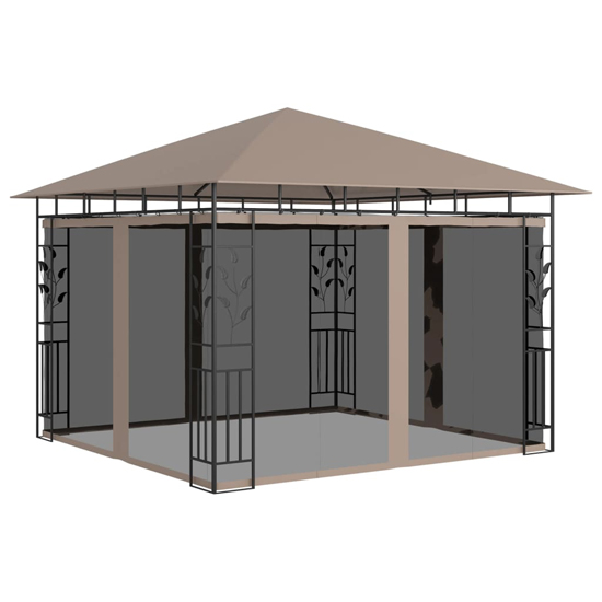 Marcel 3m x 3m Gazebo In Taupe With Net And LED Lights