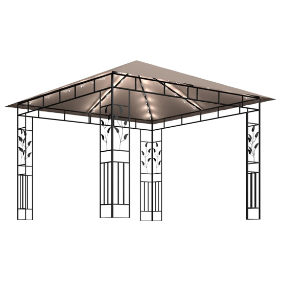 Marcel 3m x 3m Gazebo In Taupe With Net And LED Lights