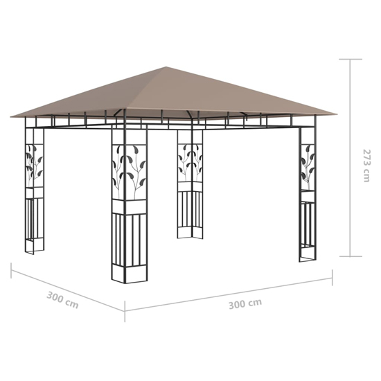 Marcel 3m x 3m Gazebo In Taupe With Net And LED Lights