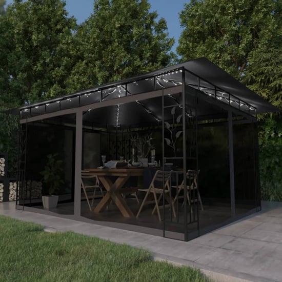 Marcel 4m x 3m Gazebo In Anthracite With Net And LED Lights