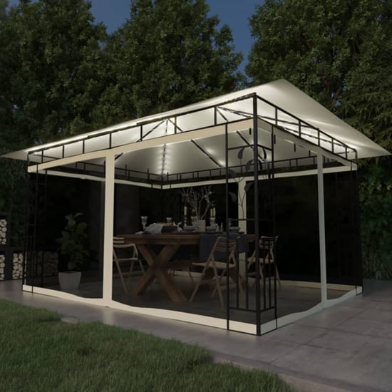 Marcel 4m x 3m Gazebo In Cream With Net And LED Lights