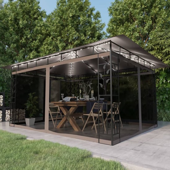 Read more about Marcel 4m x 3m gazebo in taupe with net and led lights