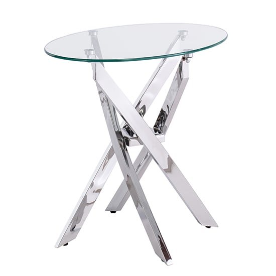 Product photograph of Marcel Oval Clear Glass End Table With Chrome Legs from Furniture in Fashion