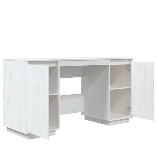 Marcel Solid Pine Wood Laptop Desk With 2 Door In White