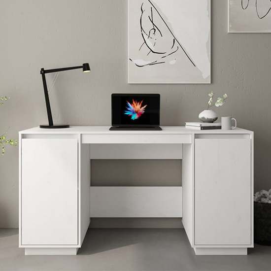 Read more about Marcel solid pine wood laptop desk with 2 door in white