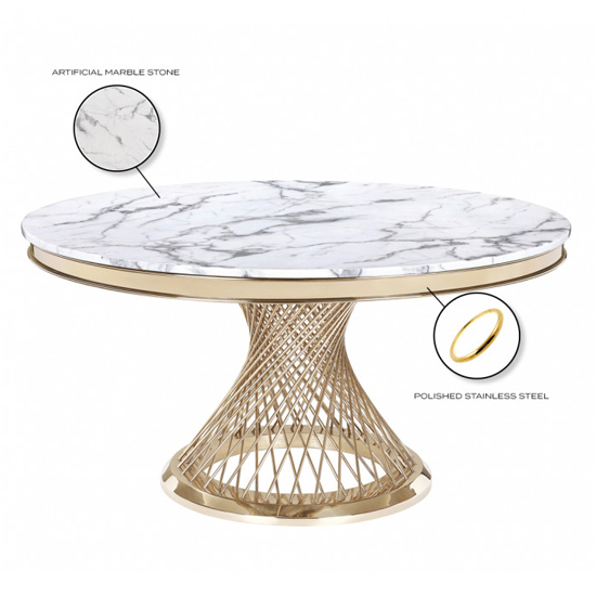 Marcelo Round White Marble Dining Table With Gold Base | Furniture in ...