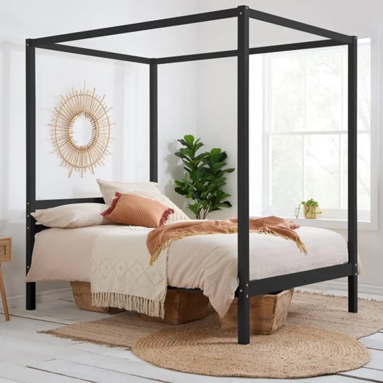 Product photograph of Marcia Wooden Four Poster Double Bed In Black from Furniture in Fashion
