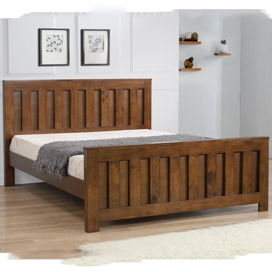 Product photograph of Marco Solid Rubberwood Double Bed In Rustic Oak from Furniture in Fashion