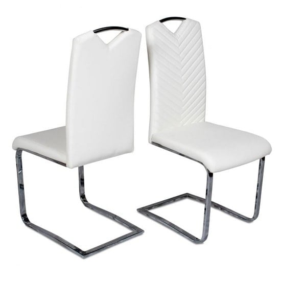 Marconi Cantilever Dining Chair In White Faux Leather In A Pair