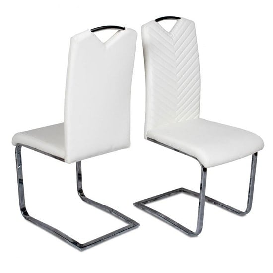 Photo of Marconi cantilever dining chair in white faux leather in a pair