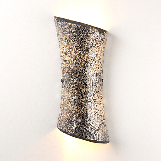 Read more about Marconi 2 lights silver crazed glass wall light in satin nickel