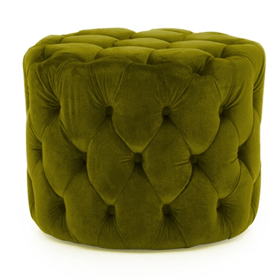 Macrus Fabric Footstool In Green Velvet Moss