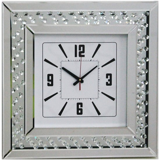 Photo of Marcus mirrored square wall clock with floating crystals