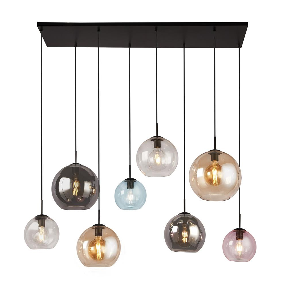 Read more about Mardi 8 light coloured glass bar pendant light in matt black