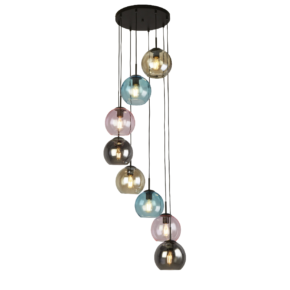 Read more about Mardi 8 light coloured glass pendant light in matt black