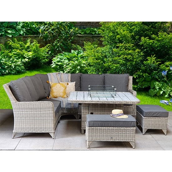 Maree Corner Dining Sofa Set With Fire Pit In Creamy Grey_2