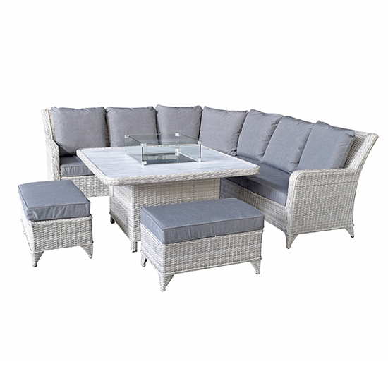 Maree Corner Dining Sofa Set With Fire Pit In Creamy Grey_4