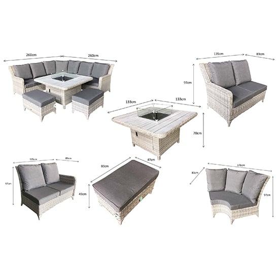 Maree Corner Dining Sofa Set With Fire Pit In Creamy Grey_5