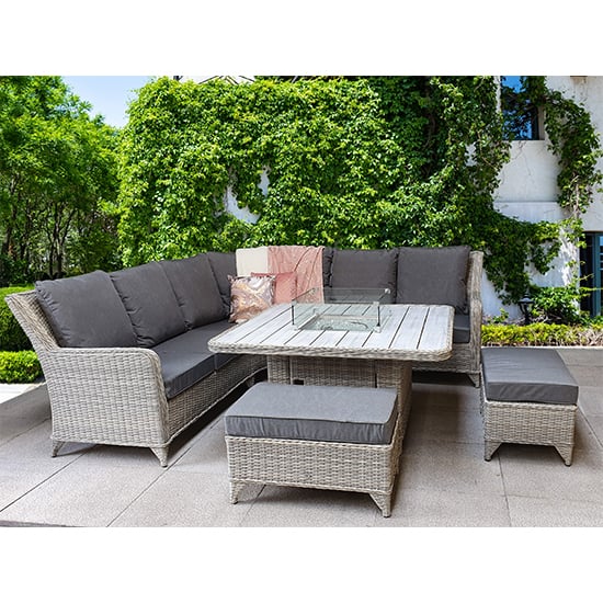 Photo of Maree corner dining sofa set with fire pit in creamy grey