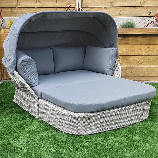 Product photograph of Maree Daybed With Canopy Hood In Creamy Grey from Furniture in Fashion