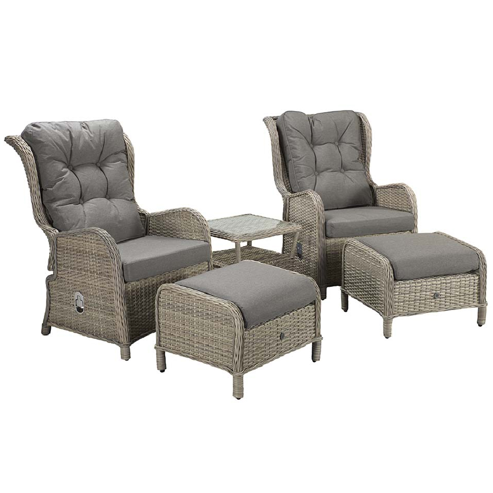 Maree Rattan Garden Reclining Lounge Set In Grey