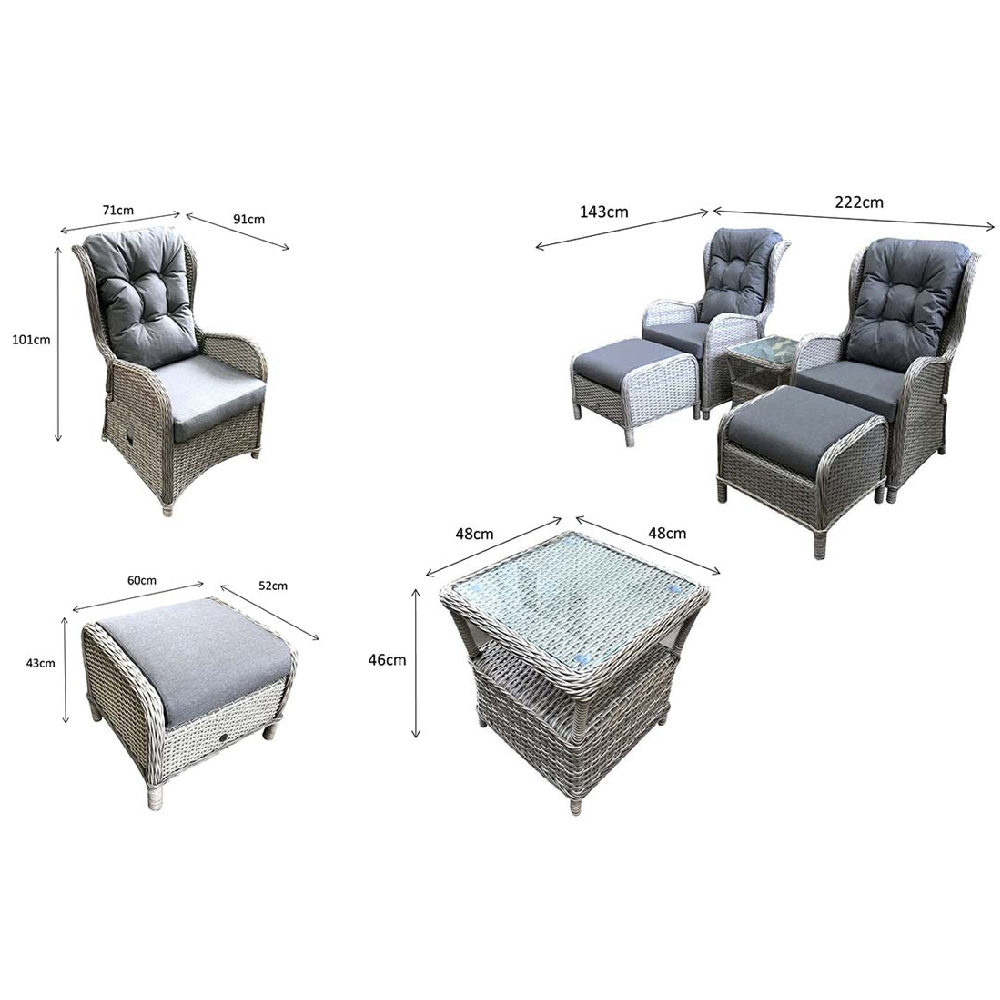 Maree Rattan Garden Reclining Lounge Set In Grey