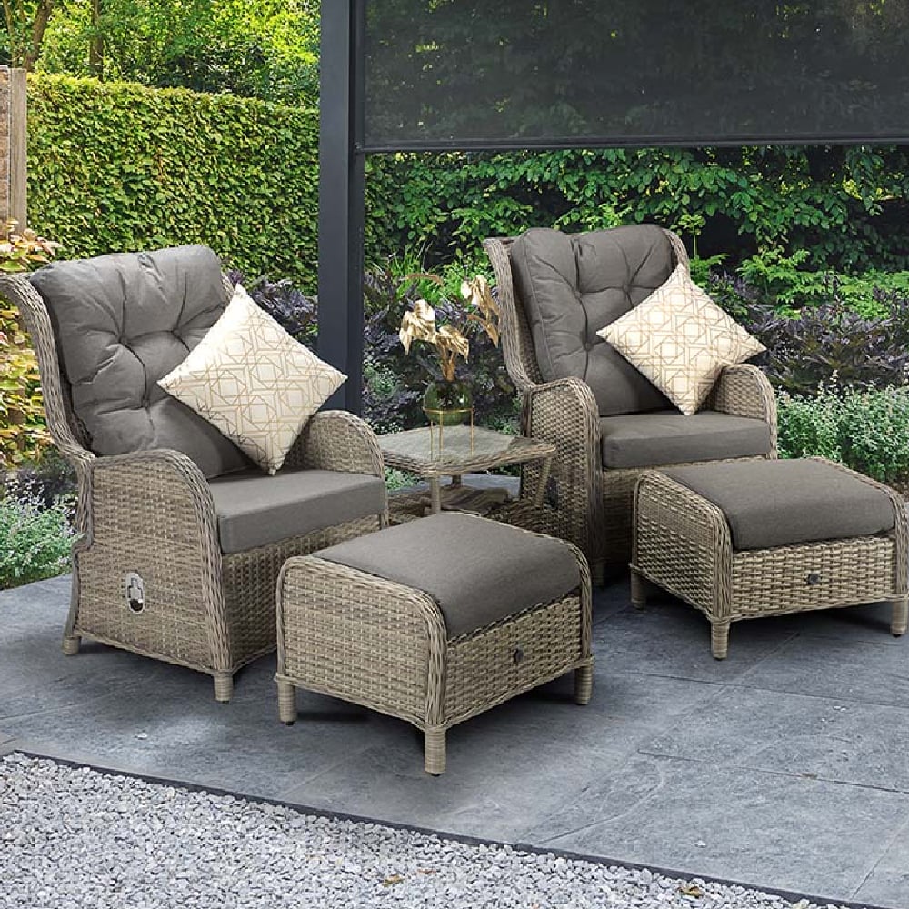 Maree Rattan Garden Reclining Lounge Set In Grey