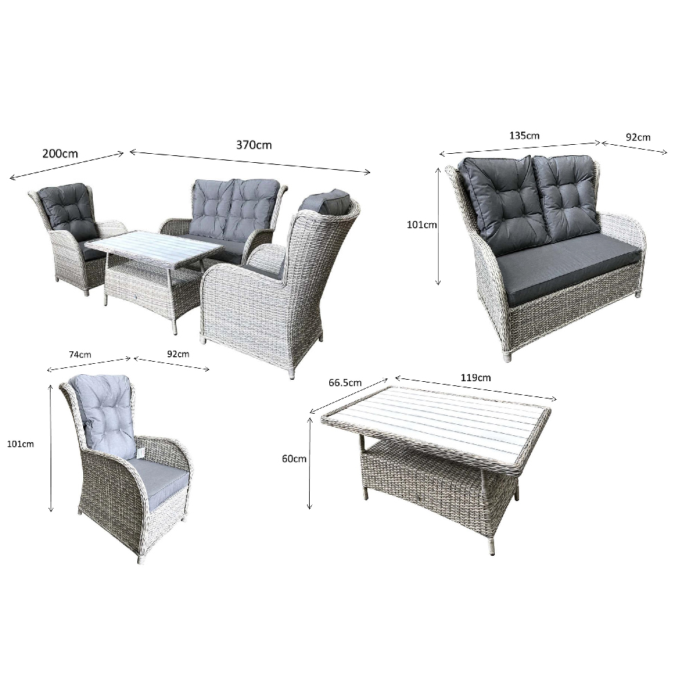 Maree Rattan Garden Sofa Set With Coffee Table In Grey