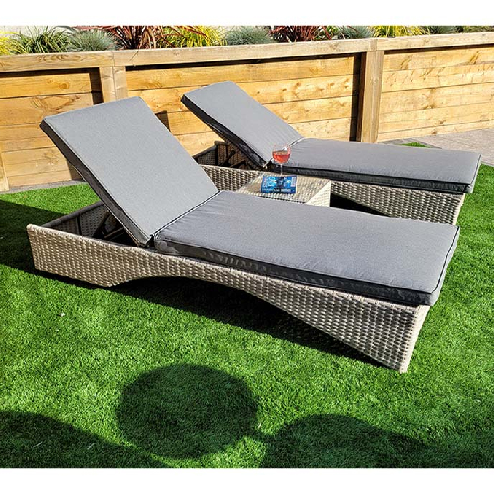 Maree Rattan Garden Sun Lounger With Side Table In Grey