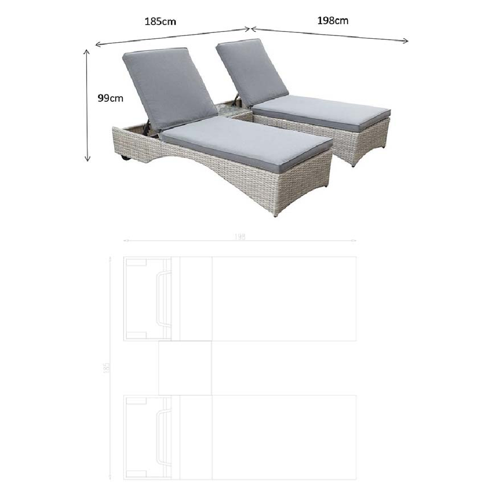 Maree Rattan Garden Sun Lounger With Side Table In Grey