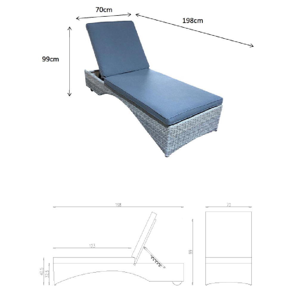 Maree Rattan Garden Sun Lounger With Side Table In Grey
