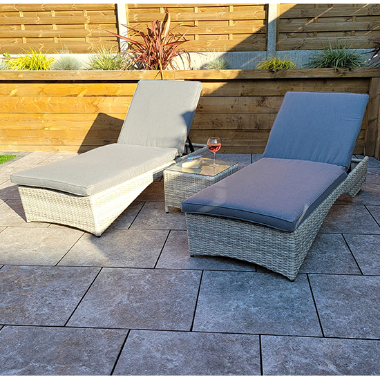 Maree Sunlounger Set With Drinks Table In Creamy Grey_2
