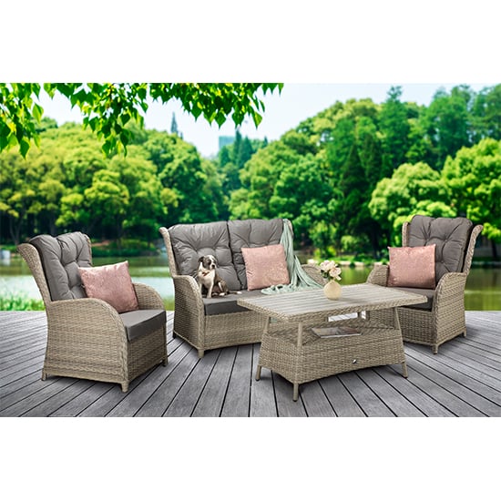 Read more about Maree wicker 4 seater sofa set with supper table in creamy grey