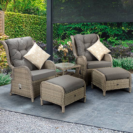 Photo of Maree wicker armchairs set with supper table in creamy grey