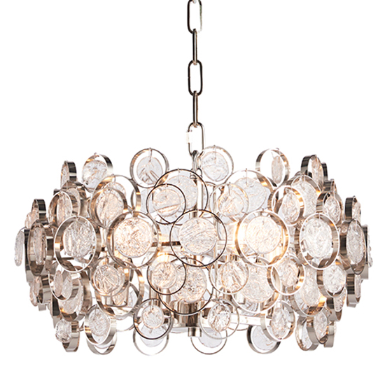 Product photograph of Marella 4 Light Glass Medallions Pendant Light In Bright Nickel from Furniture in Fashion