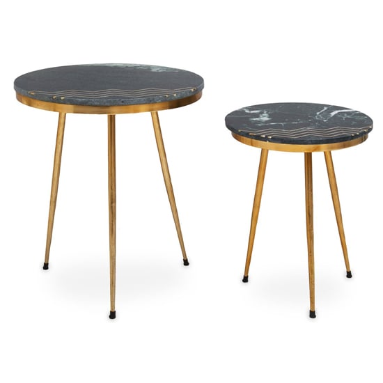 Photo of Maren green marble top set of 2 side tables with gold legs