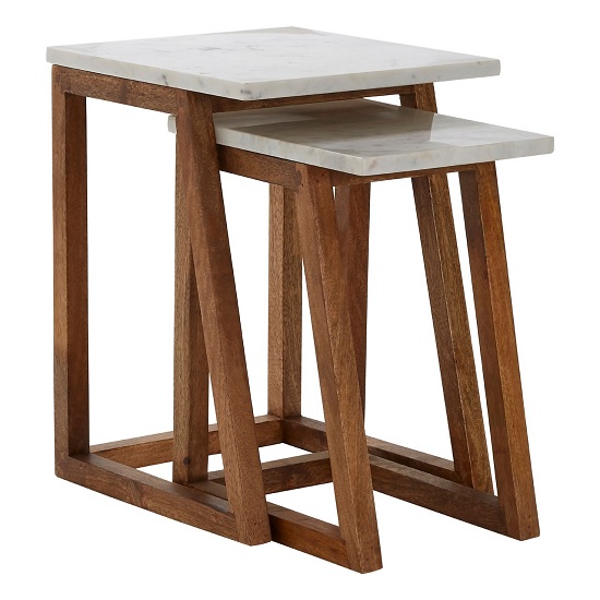 Maren Marble Top 2 Nesting Tables In White With Wooden Legs