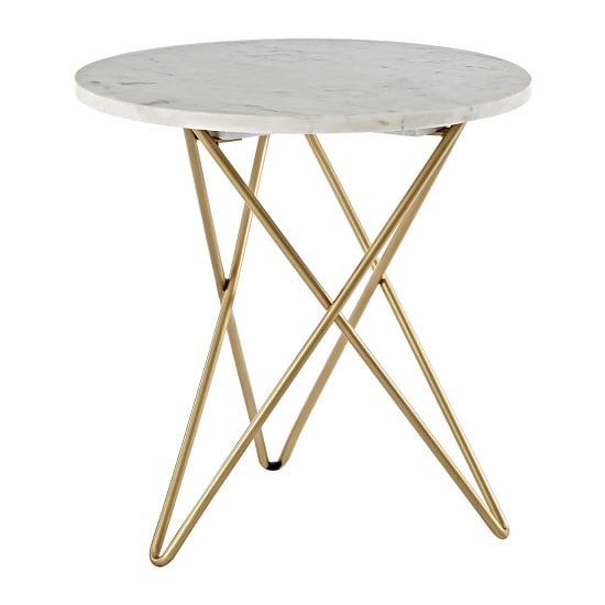 Photo of Maren round white marble top side table with gold legs